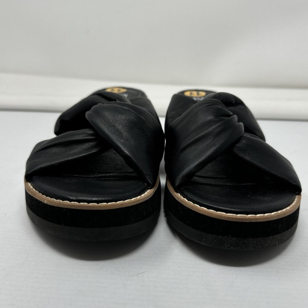 Eileen Fisher Black Leather Wedge Sandals Heel Minimalist Size 11 - Picture 3 of 6